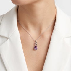 Elegant 2.20ct Amethyst and 0.07ct Natural Diamond Ribbon Scroll Drop Pendant