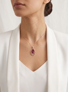 Exquisite 2.23ct Rubellite Tourmaline and 0.26ct Diamond Pendant 18K Rose Gold