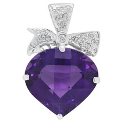 Romantic 9.50ct Amethyst and 0.11ct Natural Diamond Ribbon Bow Drop Pendant