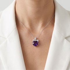 Romantic 9.50ct Amethyst and 0.11ct Natural Diamond Ribbon Bow Drop Pendant