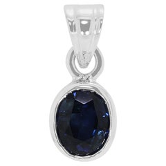 Elegant 0.70ct Natural Blue Sapphire Bezel Pendant in 18K White Gold