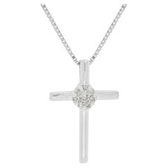 Graceful 0.09ct Round Natural Diamond Cluster Cross Pendant Necklace