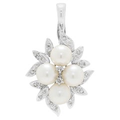 Splendido ciondolo decorativo a forma di fiore con perla e diamante naturale da 0,20 ct