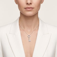 Romantic 0.68ct Natural Diamond Heart Key Pendant in 18K White Gold