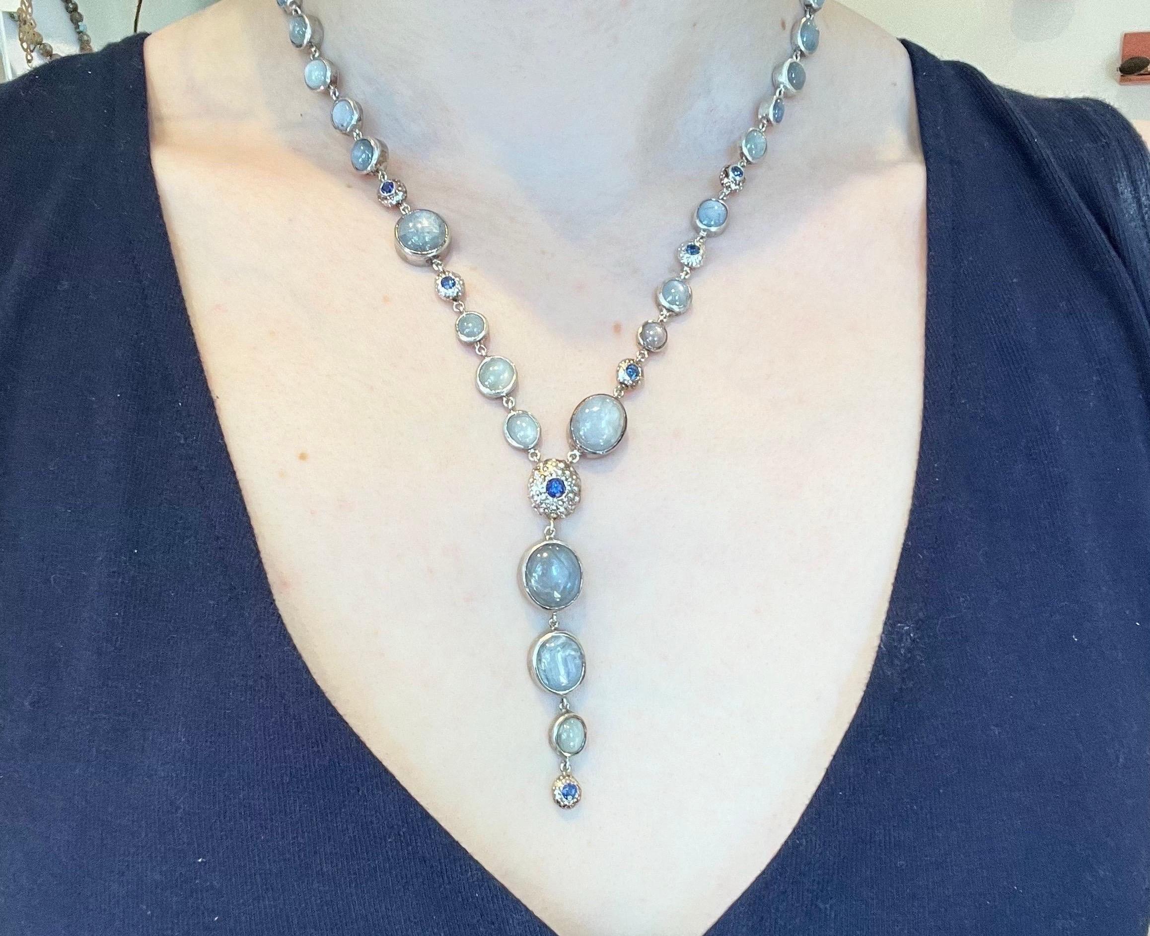 Brilliant Cut Sterling Silver Blue Sapphire Ceylon Sapphire Urchin Necklace For Sale