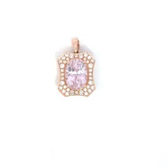 Elegance 14k Timeless Barbie Vivid Pink 3.72 ct Kunzite .31 ct Diamond Pendentif