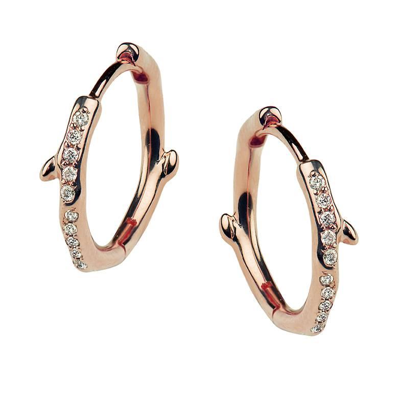 Shaun Leane Rose Gold Vermeil White Diamond Hoop Earrings For Sale