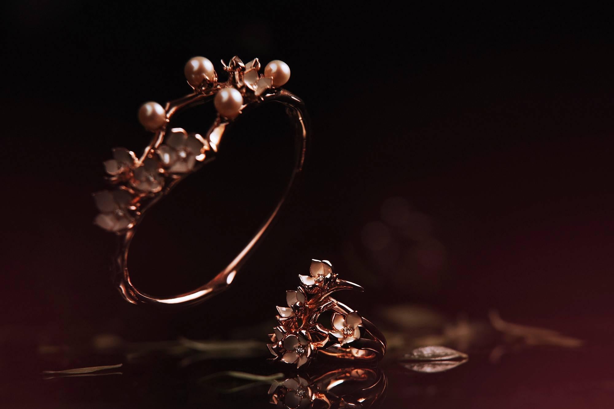 Shaun Leane Cherry Blossom Cuff in Rose Gold Vermeil with Diamonds In New Condition In London, GB