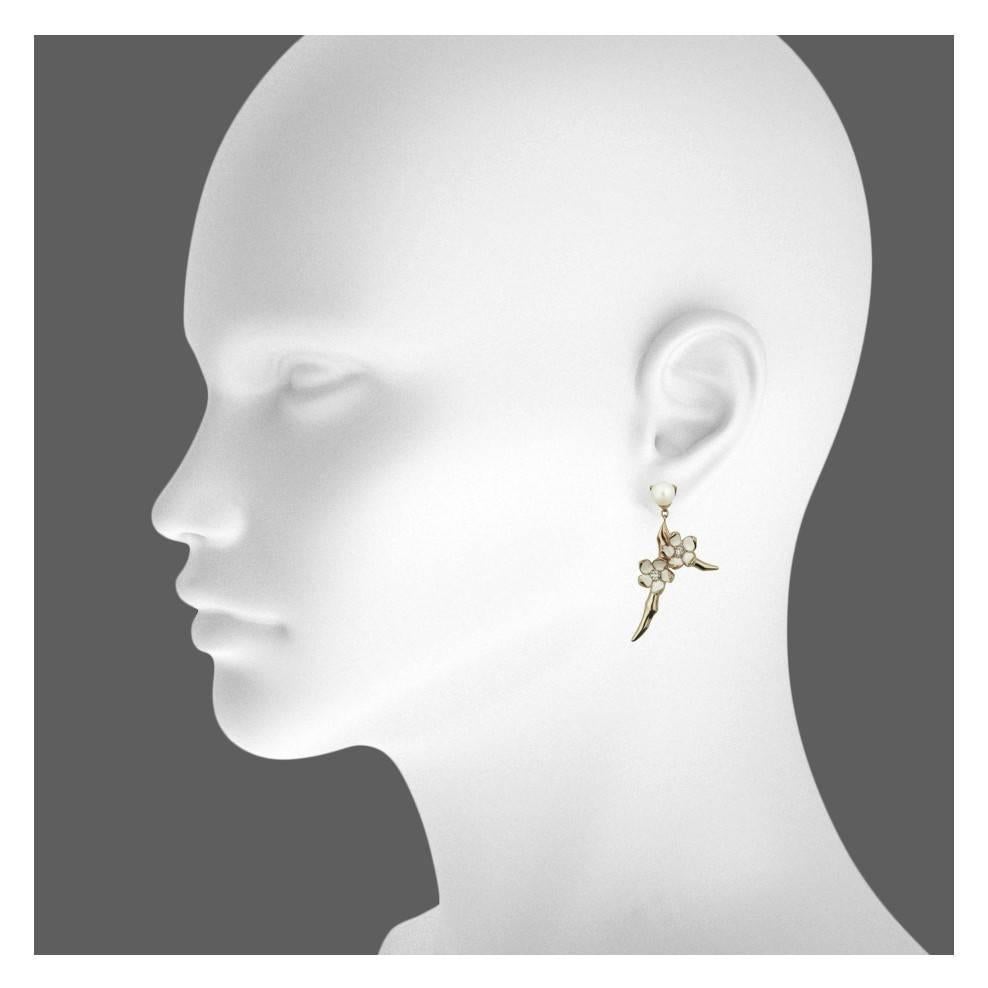 18ct Rose Gold Vermeil and Sterling Silver White Diamond, Enamel and Sterling Silver Small Branch Earrings from the Shaun Leane 'Cherry Blossom' silver jewellery collection.

Metal: Sterling silver with Rose Gold Vermeil
2 x Freshwater Pearls
4