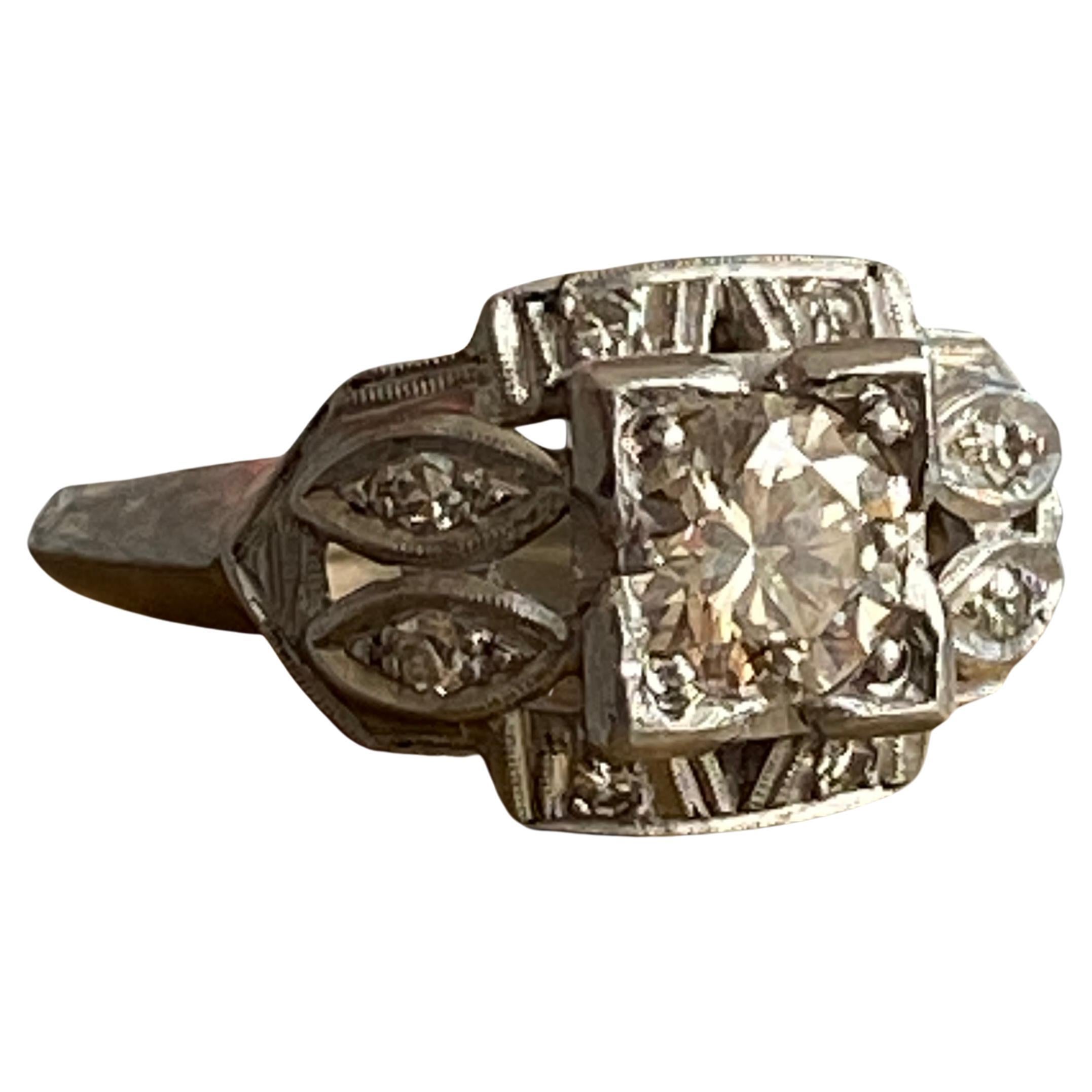 Art Deco .57ct Diamond Platinum Engagement Ring For Sale 15