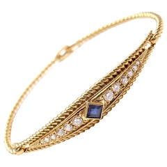 Christian Dior Sapphire Diamond Yellow Gold Bangle Bracelet