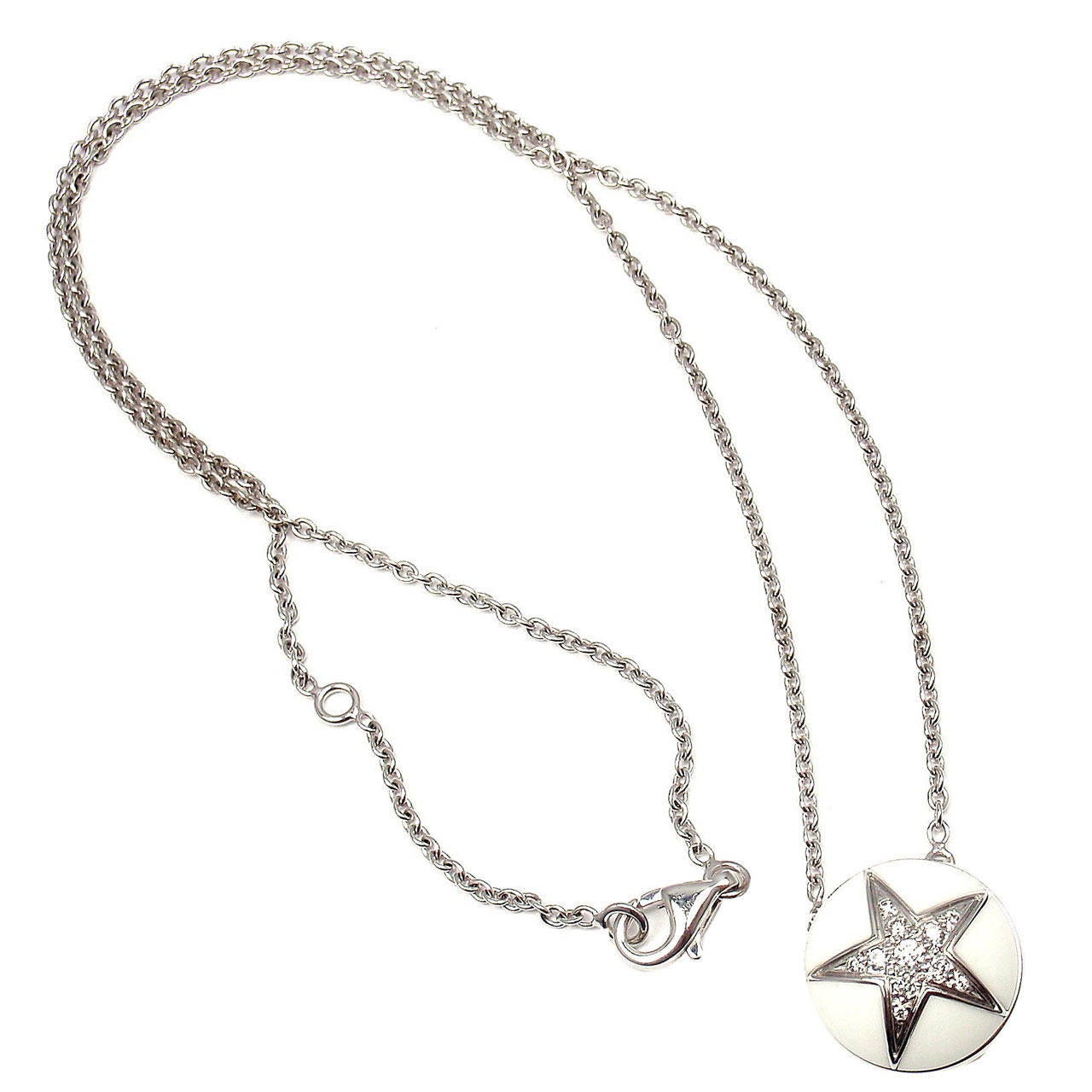 Chanel Comete Star White Agate Diamond Gold Necklace at 1stdibs