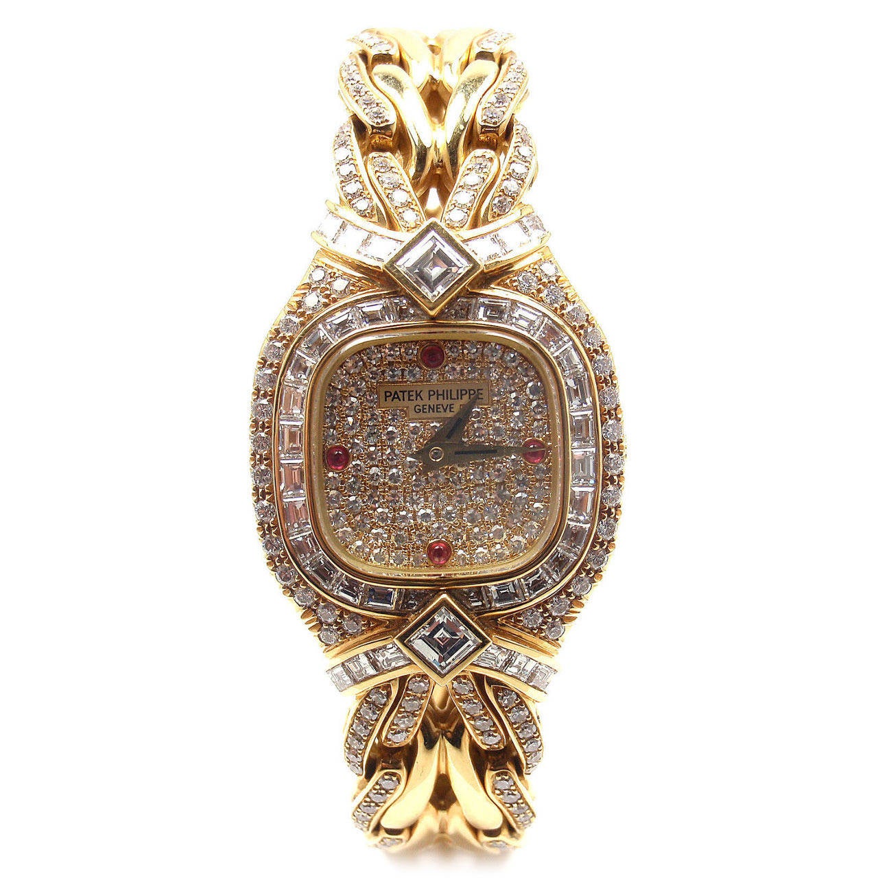 Patek Philippe Lady's Yellow Gold Diamond Ruby La Flamme Bracelet Watch Ref 4808