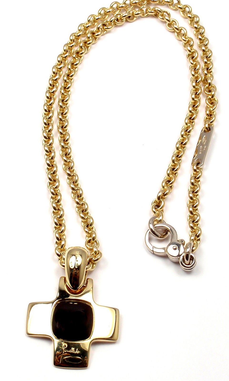 Contemporary Pomellato Garnet Cross Pendant Gold Link Necklace