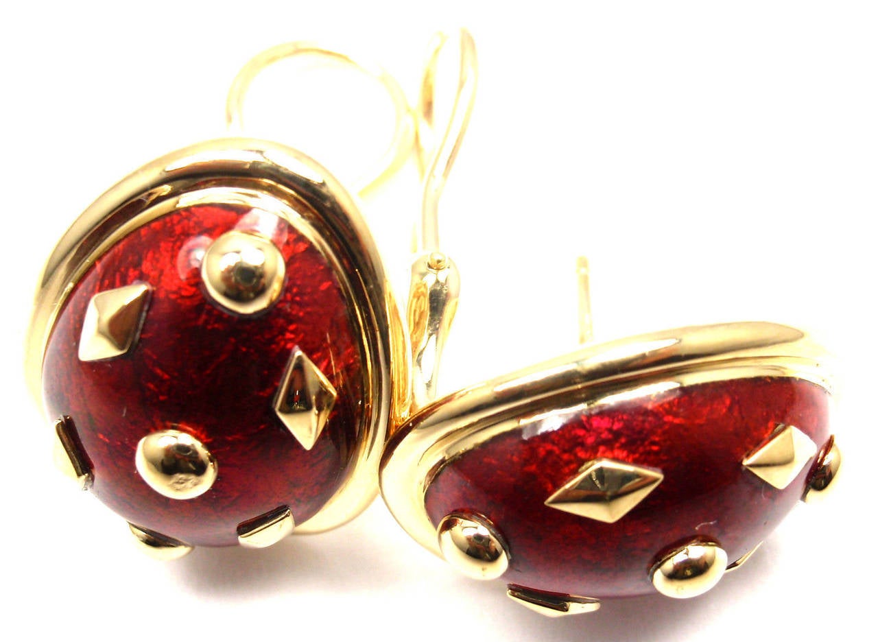 Tiffany & Co. Jean Schlumberger Red Enamel Gold Earrings In New Condition In Holland, PA