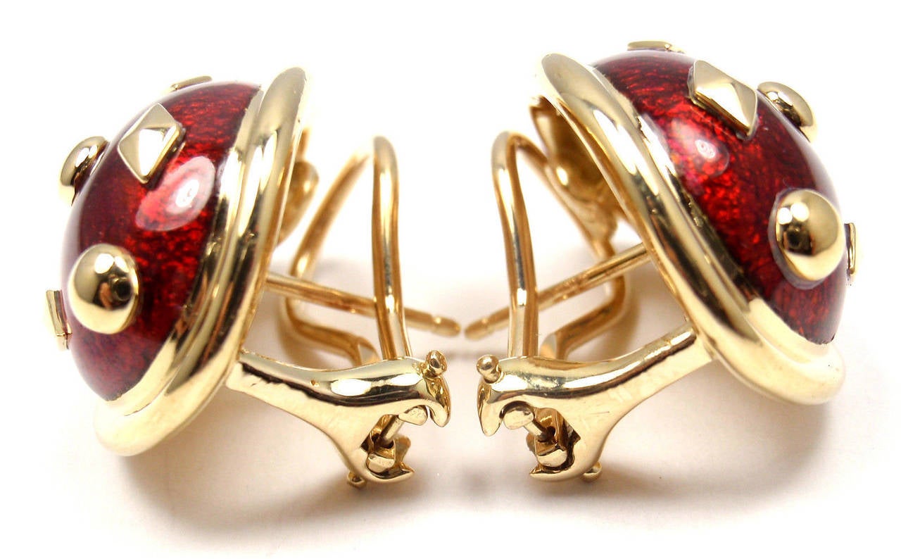Women's Tiffany & Co. Jean Schlumberger Red Enamel Gold Earrings