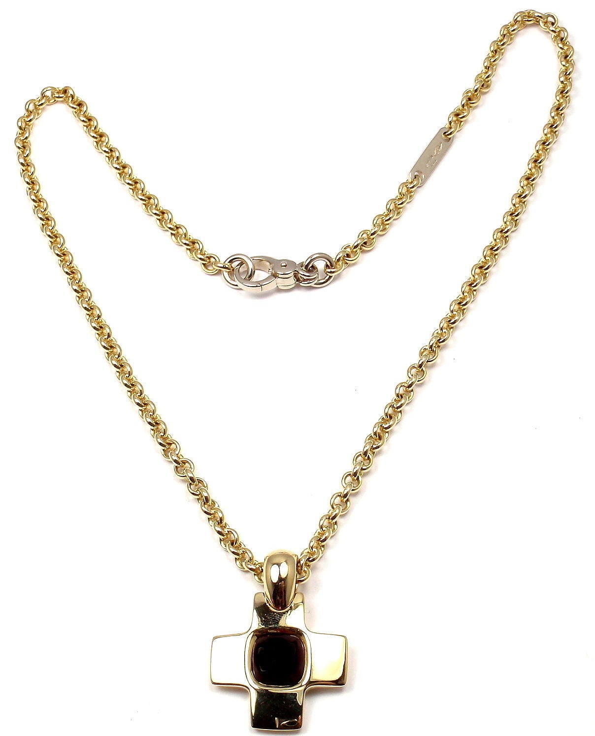 Pomellato Garnet Cross Pendant Gold Link Necklace 1