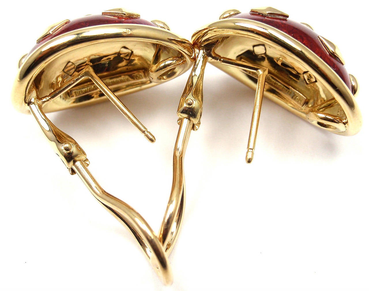 Tiffany & Co. Jean Schlumberger Red Enamel Gold Earrings 4