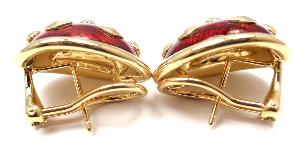 Tiffany & Co. Jean Schlumberger Red Enamel Gold Earrings 5