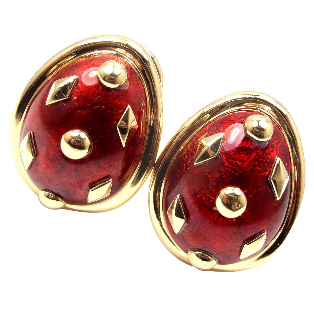 Tiffany & Co. Jean Schlumberger Red Enamel Gold Earrings