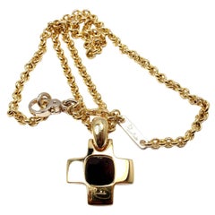 Pomellato Garnet Cross Pendant Gold Link Necklace