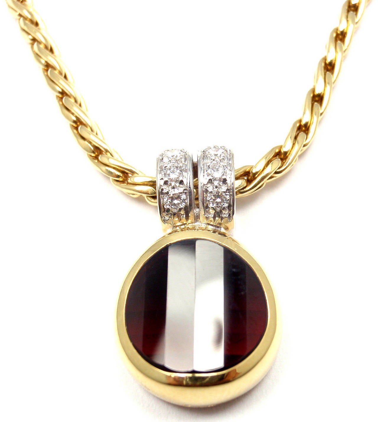 Pomellato Garnet Diamond Gold Pendant Necklace In New Condition In Holland, PA