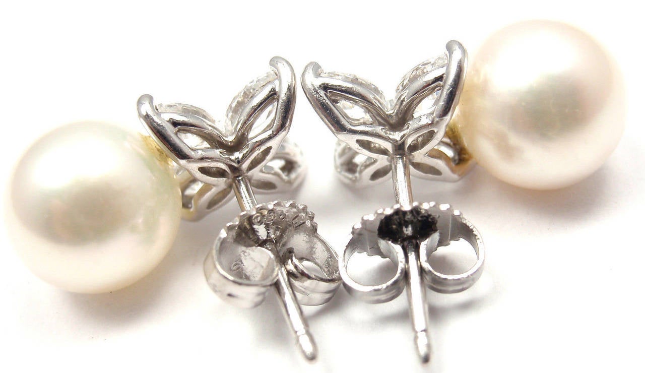 Tiffany & Co. Victoria Pearl Diamond Platinum Earrings In New Condition In Holland, PA