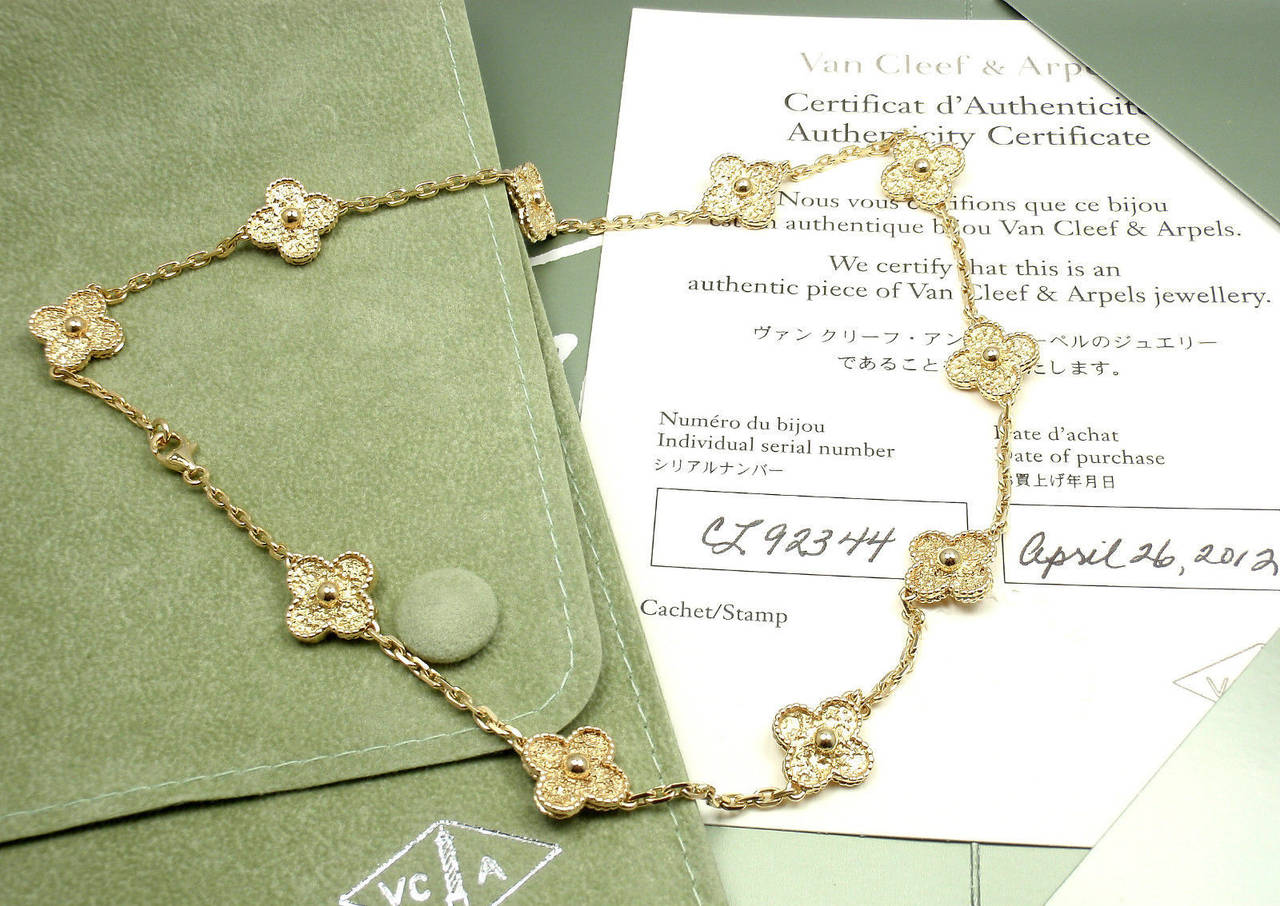 Van Cleef & Arpels Vintage Alhambra Ten Motif Gold Necklace 1