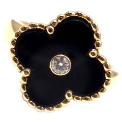 Van Cleef & Arpels Retro Alhambra Onyx Diamond Yellow Gold Ring