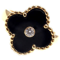 Van Cleef 
Arpels Vintage Alhambra Onyx Diamond Yellow Gold Ring