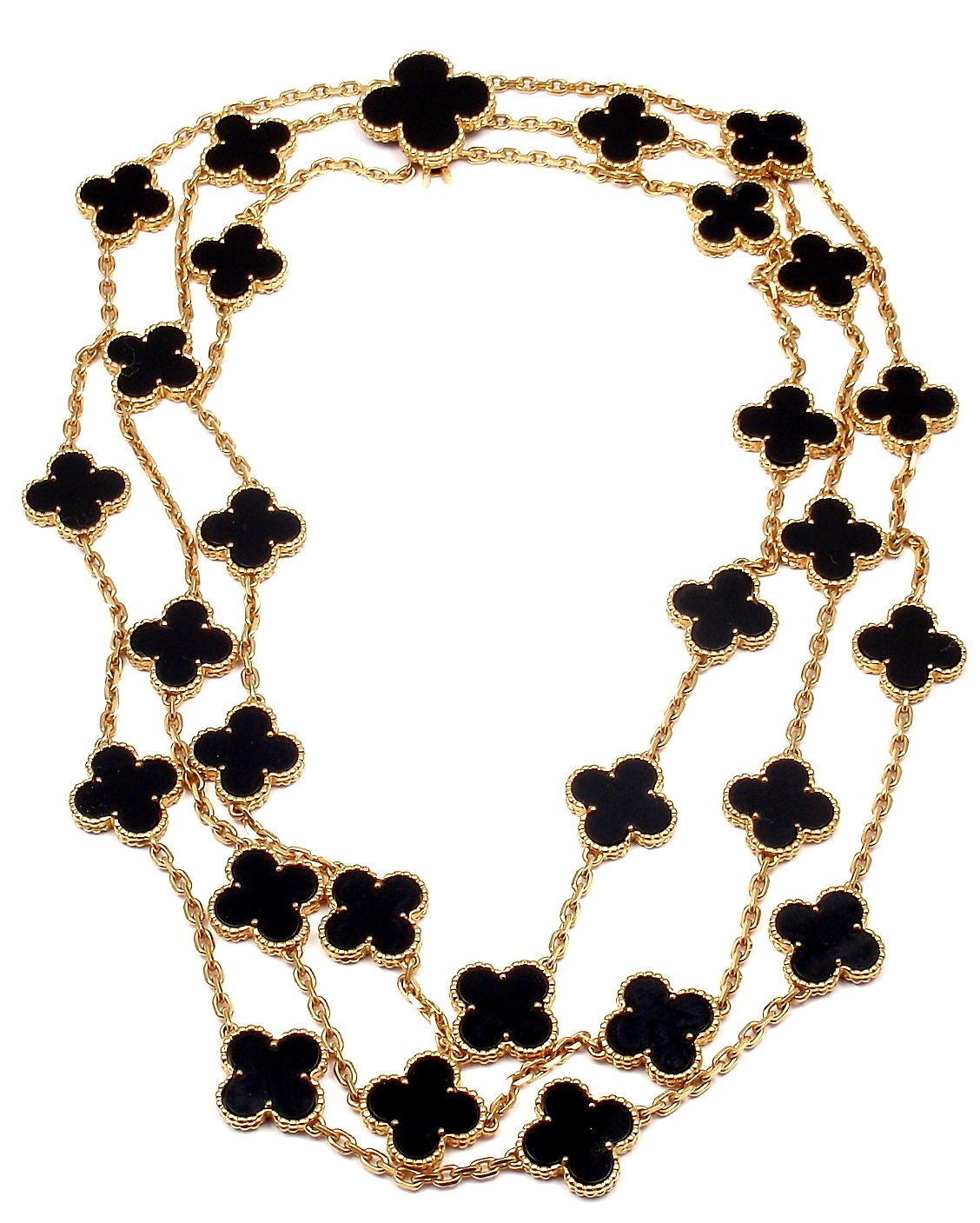 Van Cleef & Arpels Onyx Vintage Alhambra 29 Motifs 3 Row Yellow Gold Necklace 3