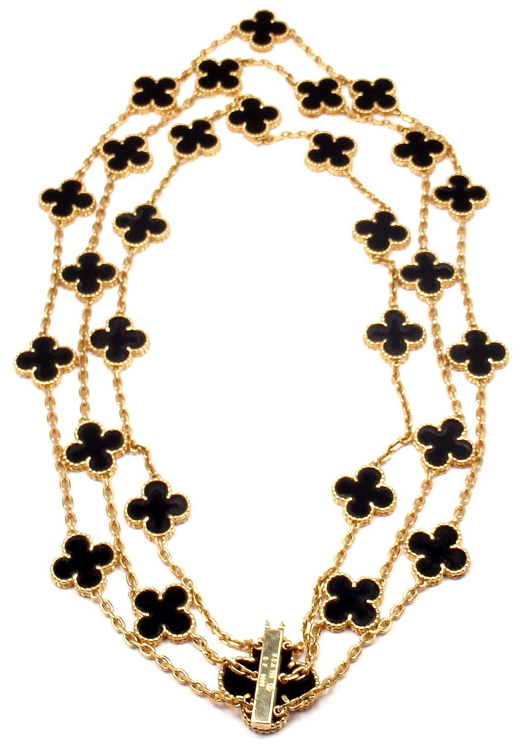 Van Cleef & Arpels Onyx Vintage Alhambra 29 Motifs 3 Row Yellow Gold Necklace 4