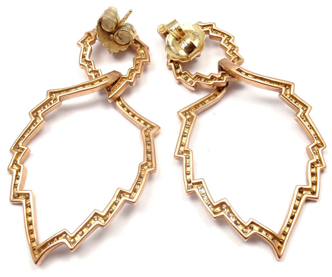 Contemporary Paul Morelli Diamond Rose Gold Large Aspen Leaf Earrings