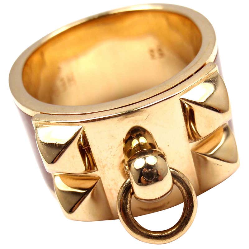 HERMES Collier De Chien Enamel Yellow Gold Ring at 1stdibs