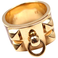 Hermes Collier de Chien Enamel Gold Band Ring
