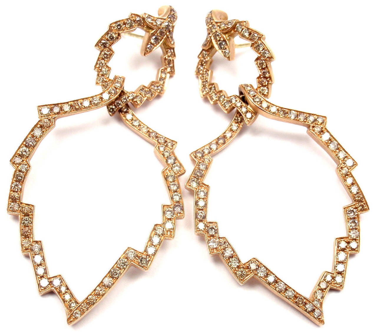 Women's Paul Morelli Diamond Rose Gold Large Aspen Leaf Earrings