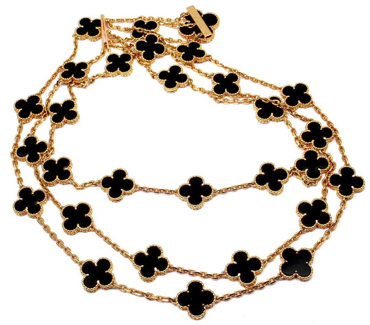 Van Cleef & Arpels Onyx Vintage Alhambra 29 Motifs 3 Row Yellow Gold Necklace 1