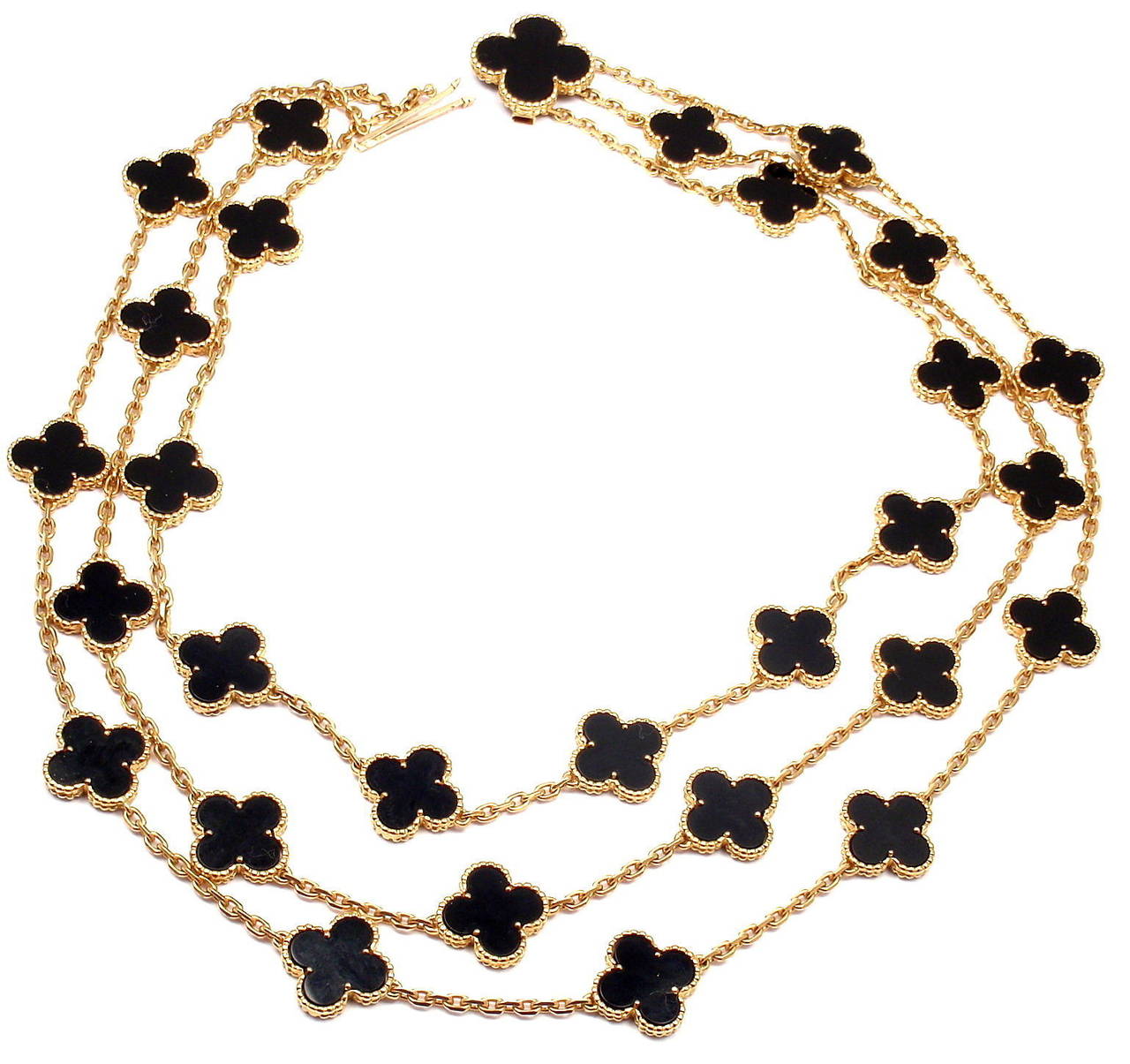 Van Cleef & Arpels Onyx Vintage Alhambra 29 Motifs 3 Row Yellow Gold Necklace 2