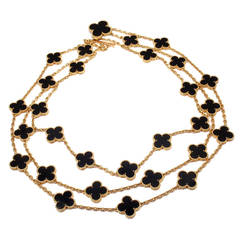 Van Cleef & Arpels Onyx Vintage Alhambra 29 Motifs 3 Row Yellow Gold Necklace