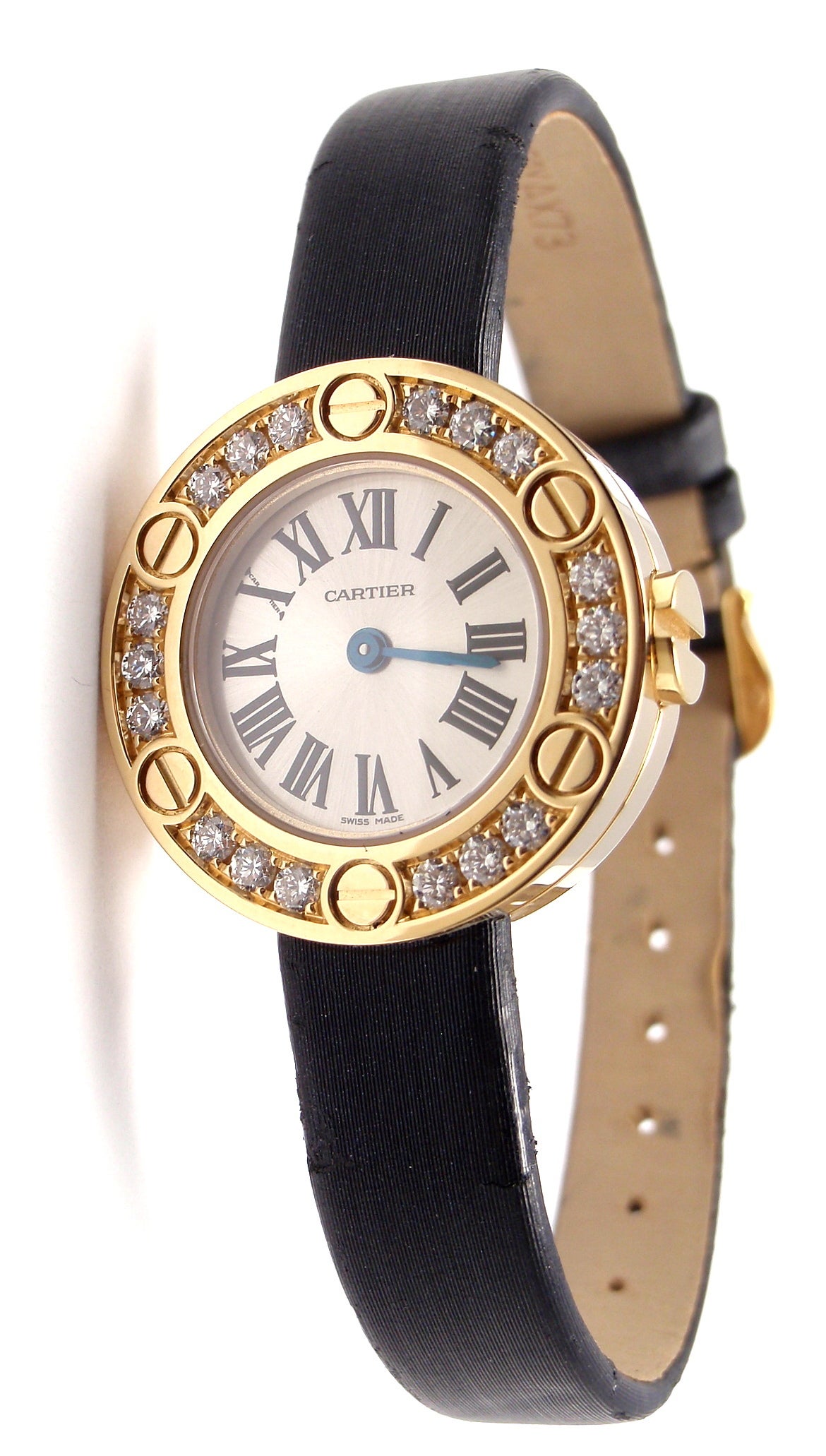 Cartier lady's 18k yellow gold and diamond Love wristwatch, Ref. WE800931. 
This watch comes with original Cartier box & Papers.

Brand: Cartier
Model Number: WE800931
Series: Love
Case Dimensions:	24mm
Dial: Cartier silvered dial, painted