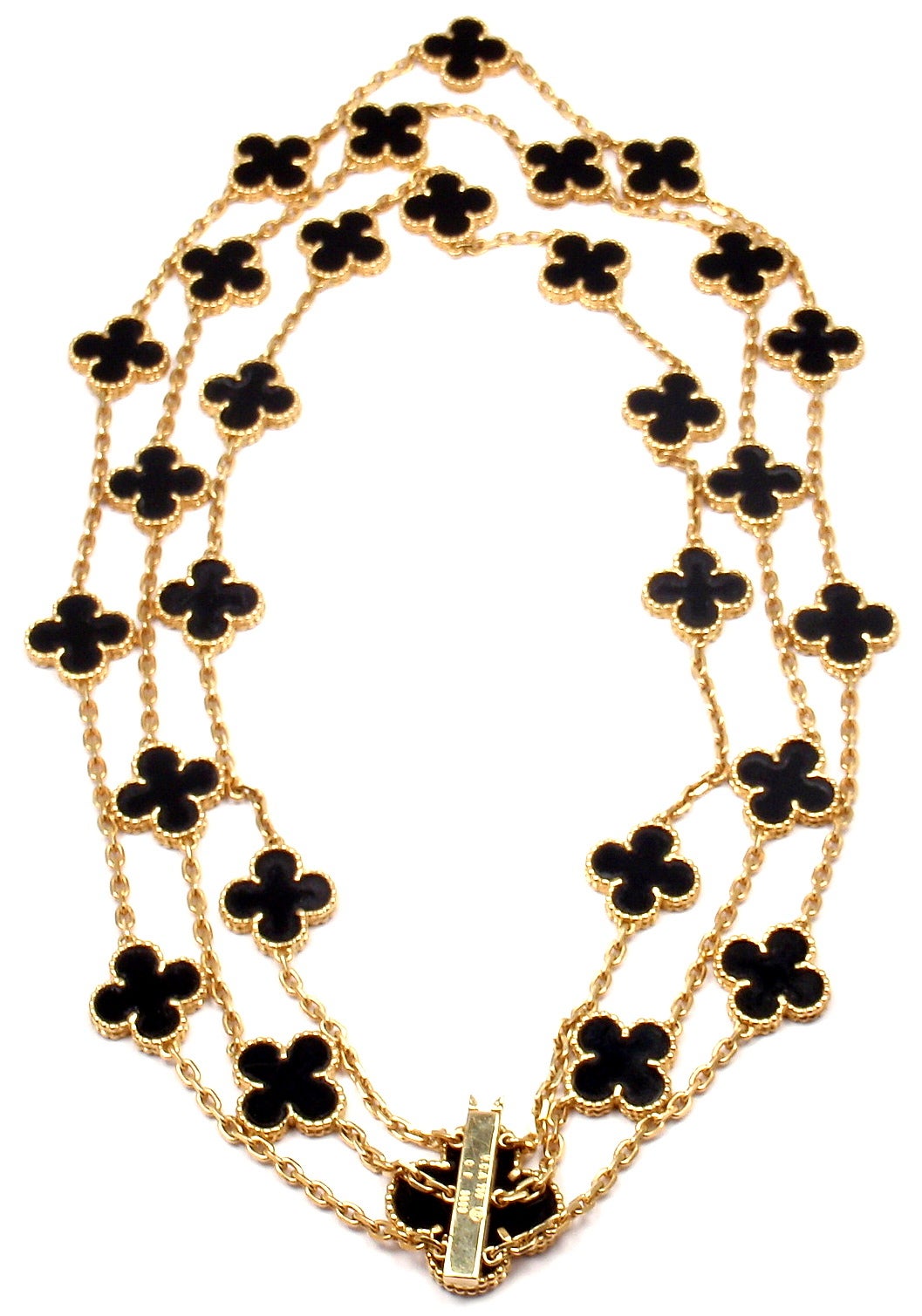 Van Cleef & Arpels Onyx Vintage Alhambra 29 Motifs 3 Row Yellow Gold Necklace 5