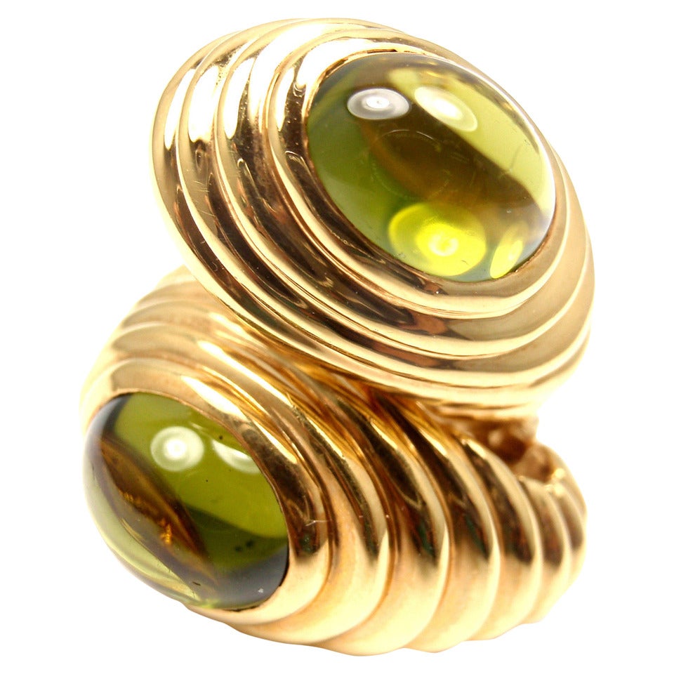 Bulgari Cabochon Peridot Yellow Gold Earrings