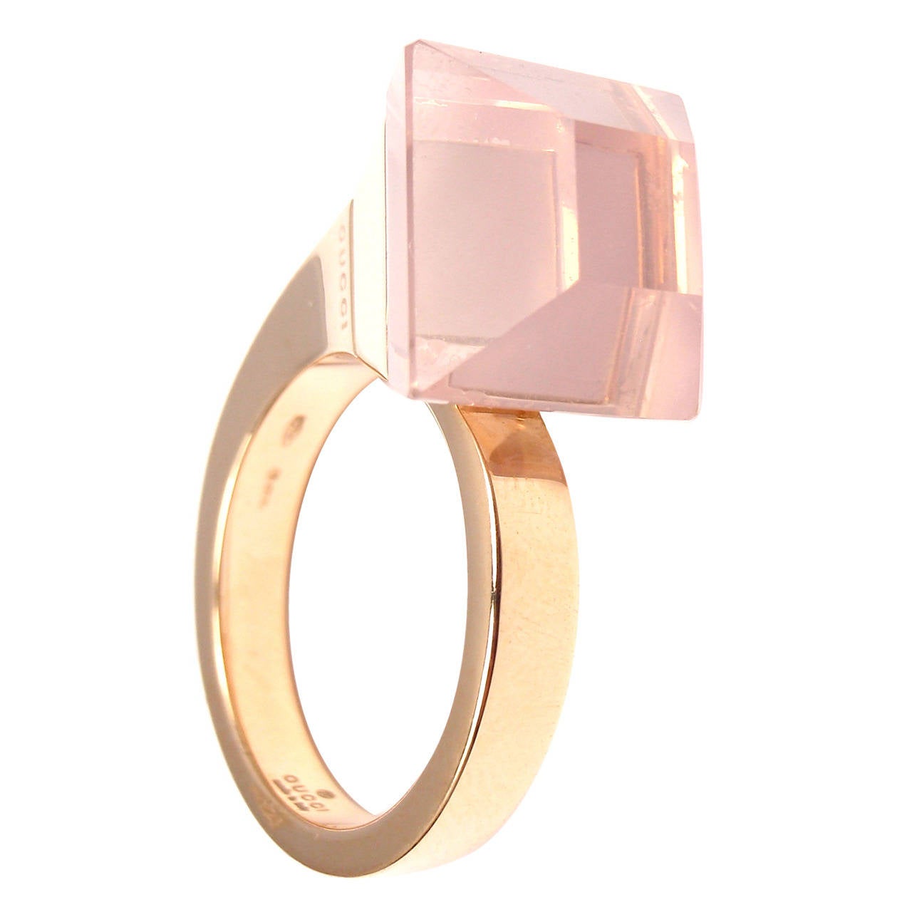 Gucci Pink Quartz French Horn Rose Gold Band Ring