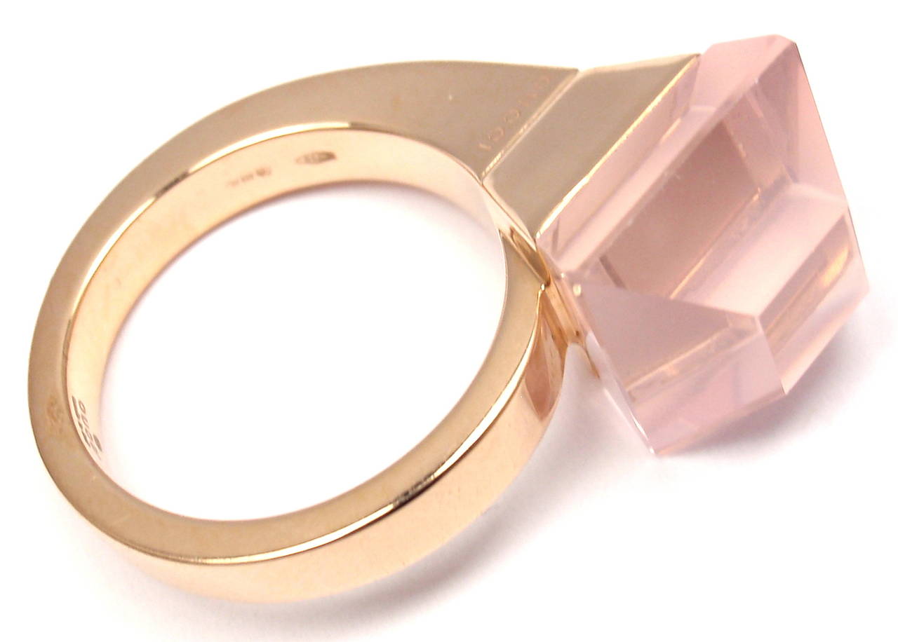 Gucci Pink Quartz French Horn Rose Gold Band Ring at 1stDibs | french ...