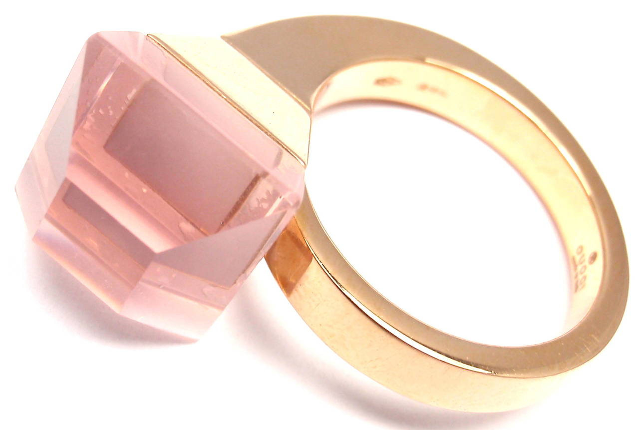 Gucci Pink Quartz French Horn Rose Gold Band Ring 1