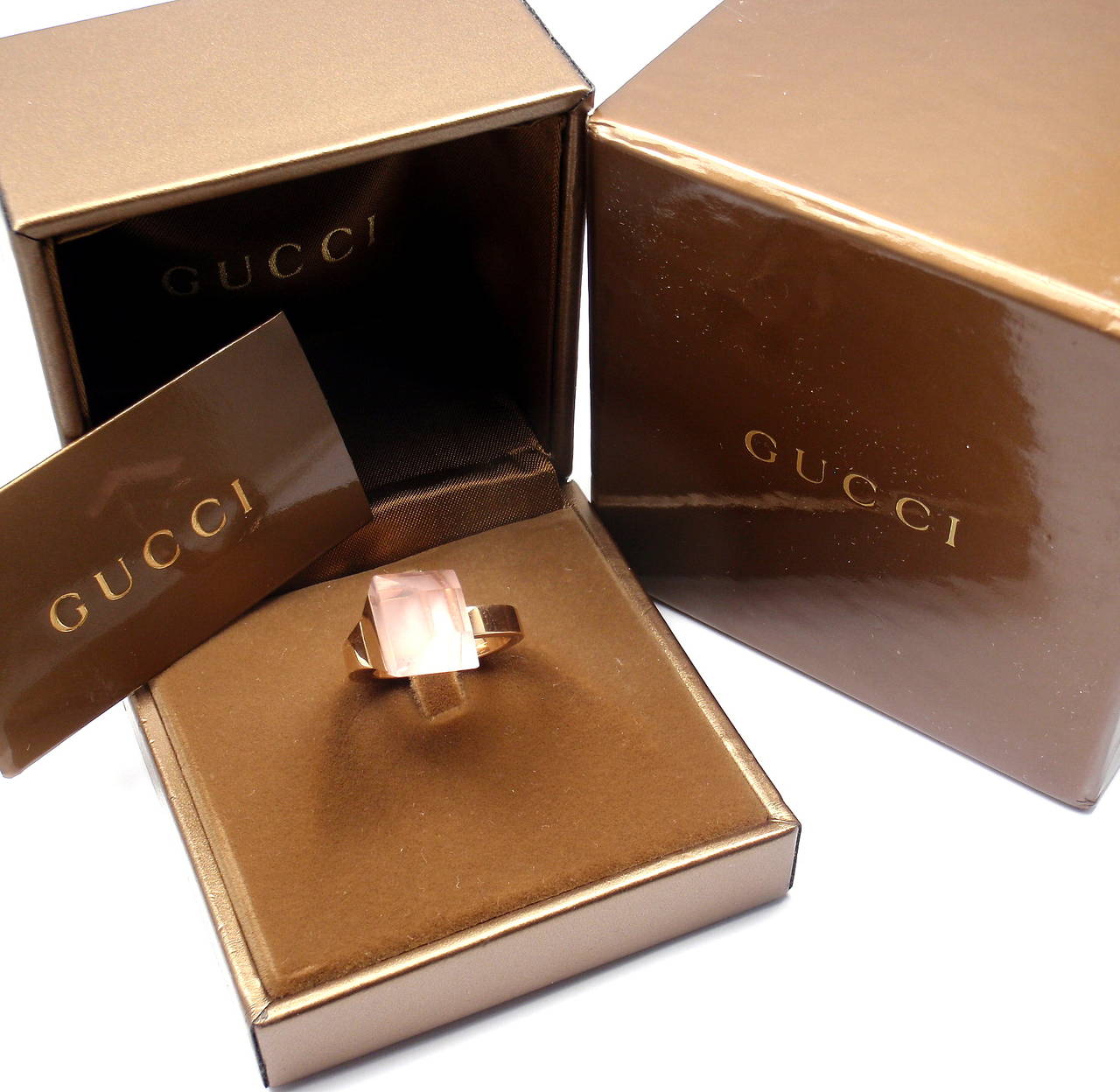 Gucci Pink Quartz French Horn Rose Gold Band Ring 3