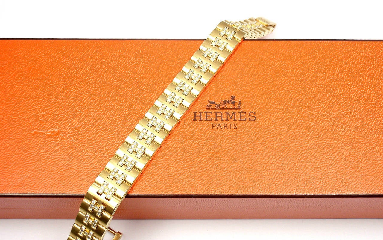 Hermes Paris Diamond Gold H Link Bracelet 2