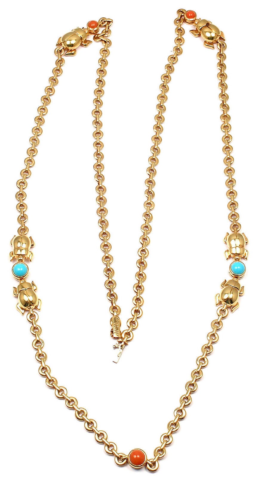 Cartier Turquoise And Coral Scarab Gold Link Necklace 4