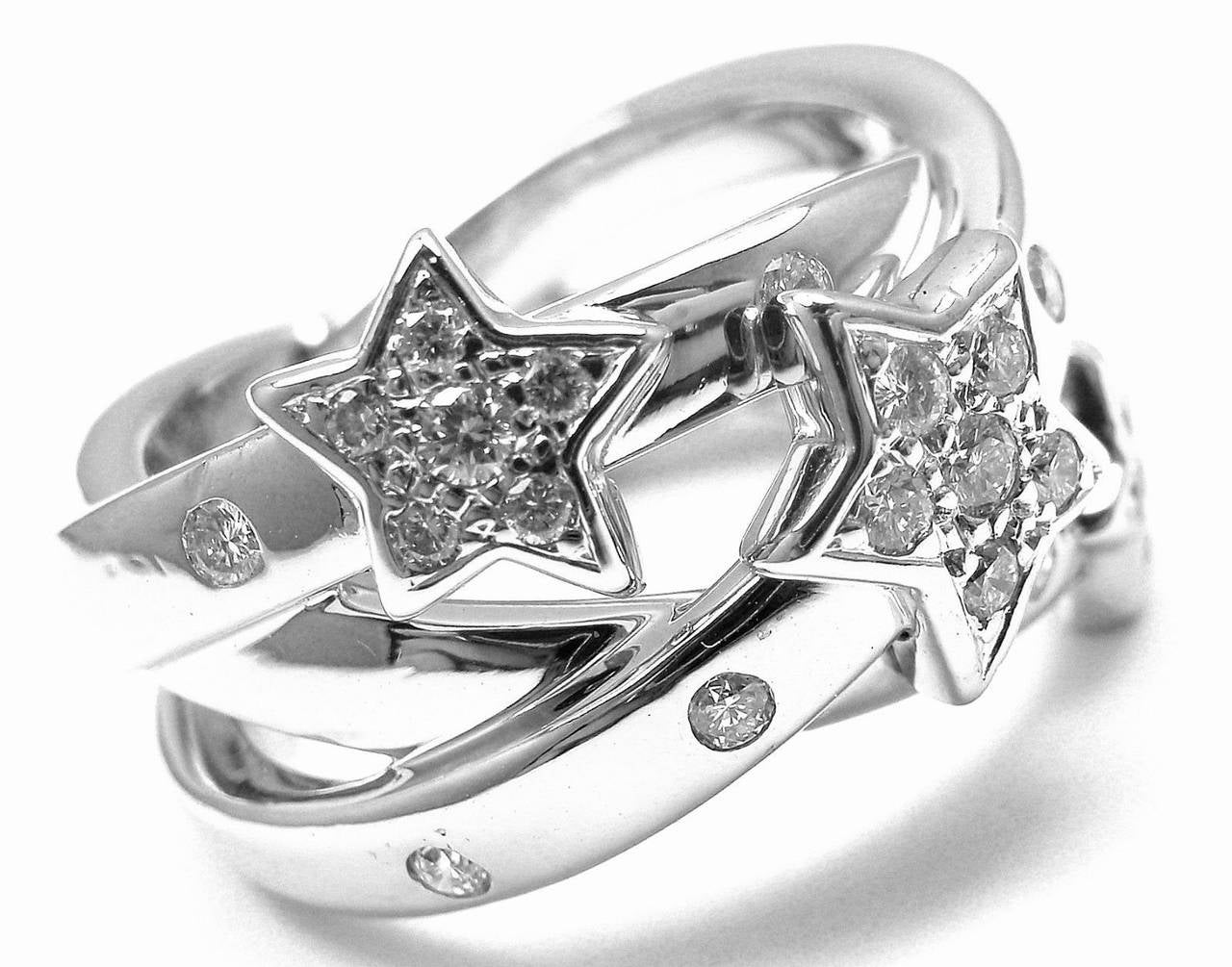 18k White Gold Comete Star Diamond Ring by Chanel. 
With 25 round brilliant cut diamonds, VS1 clarity, G color. Total Diamond Weight: .50ct. 

Details: 
Size: 5.5
Width: 12mm
Weight: 17.2 grams
Stamped Hallmarks: Chanel 750 7K1049 51
*Free