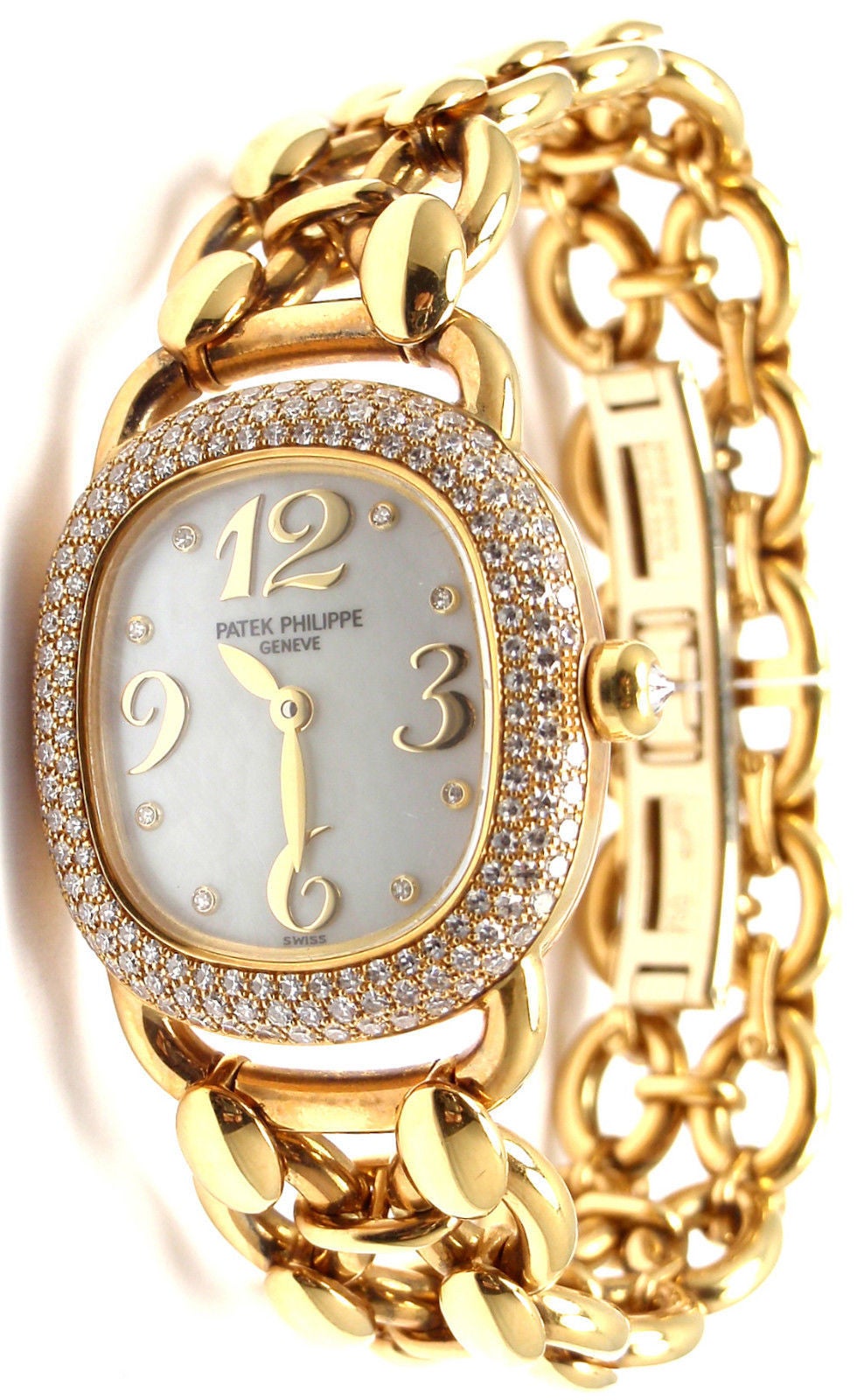 Patek Philippe Golden Ellipse Lady's 18k Yellow Gold Diamond Watch, 
Reference 4831.

This watch is unworn and comes with all the papers and a PP box.

With 160 diamonds VVS1 clarity, E color total weight .92ct

Movement: Original Patek
